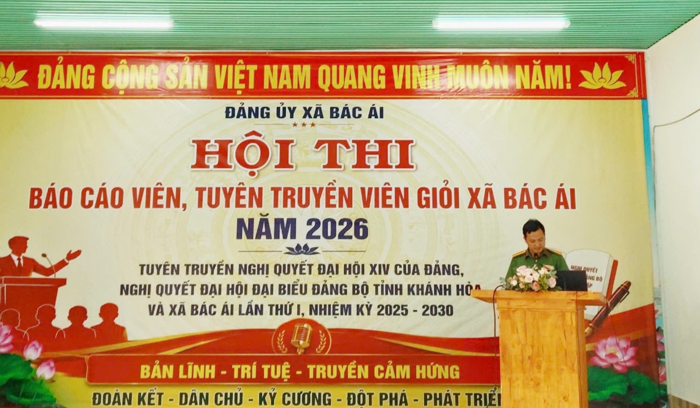Công an xã Bác Ái tham gia hội thi báo cáo viên, tuyên truyền viên giỏi năm 2026