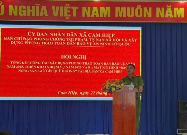 Xã Cam Hiệp: Tổ chức hội nghị tổng kết phong trào Toàn dân bảo vệ an ninh Tổ quốc năm 2025 và ra mắt mô hình “Bảo vệ nông sản, giữ gìn quê hương”