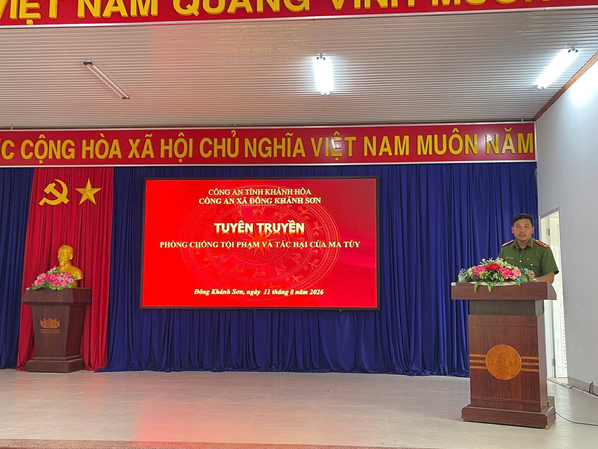 Công an xã Đông Khánh Sơn tổ chức tuyên truyền phòng, chống tai nạn thương tích, đuối nước, ma túy và thông tin xấu, độc trên không gian mạng cho học sinh sinh hoạt hè năm 2026