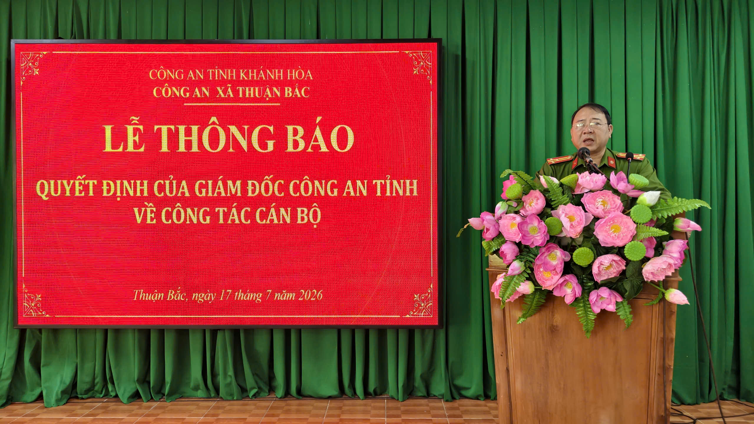 Công an xã Thuận Bắc tổ chức Lễ Thông báo Quyết định của Giám đốc Công an tỉnh Khánh Hòa về công tác cán bộ