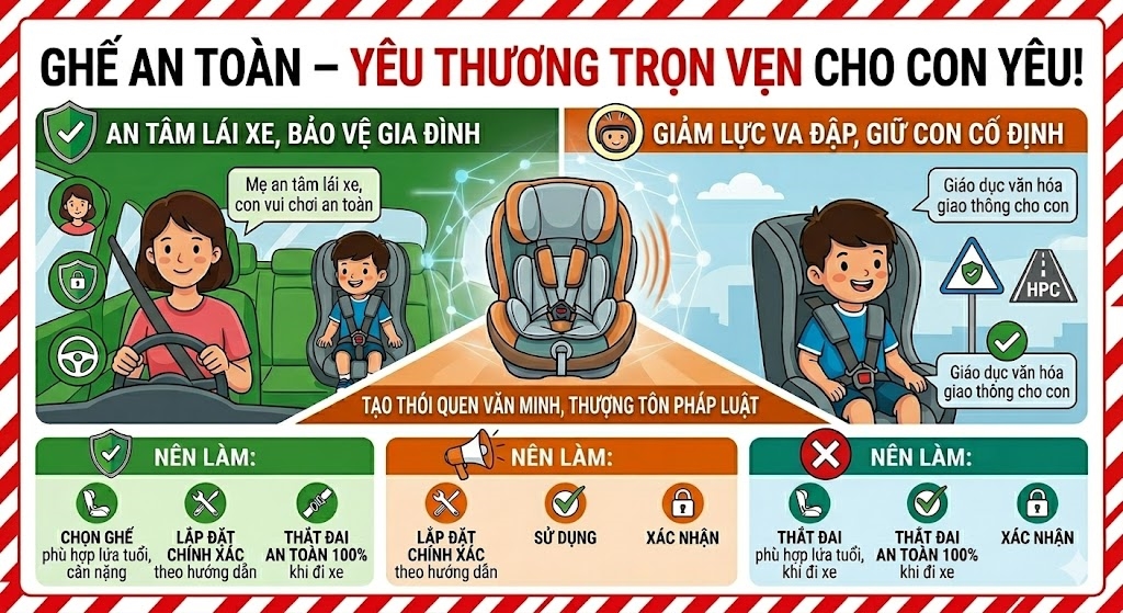 Ghế an toàn cho trẻ em trên ô tô - Ttrách nhiệm  và tình yêu thương của cha mẹ