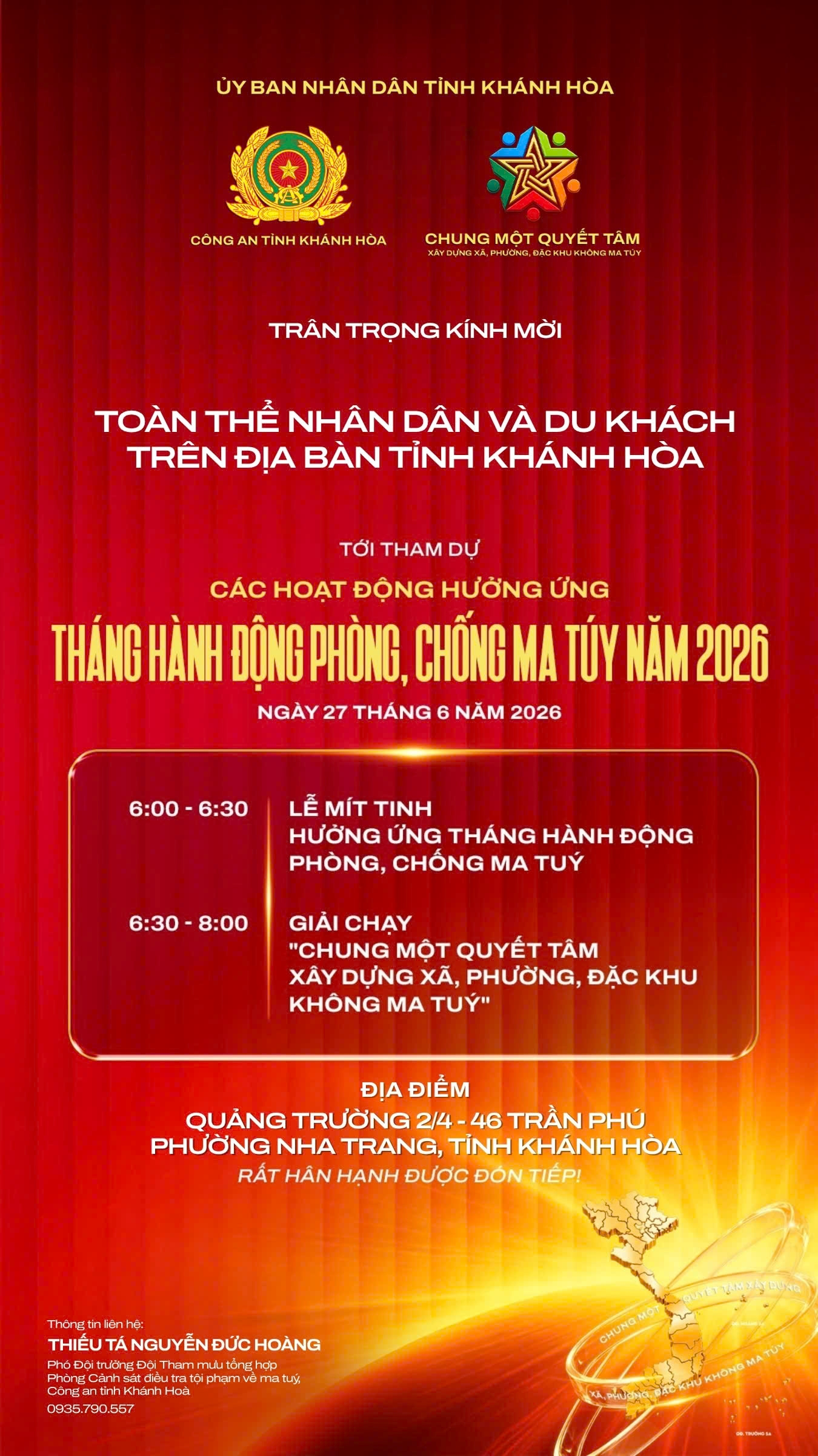 Khánh Hoà: Tổ chức Lễ Mít tinh và chạy phong trào “Khánh Hoà- Chung một quyết tâm xây dựng xã,phường, đặc khu không ma tuý”