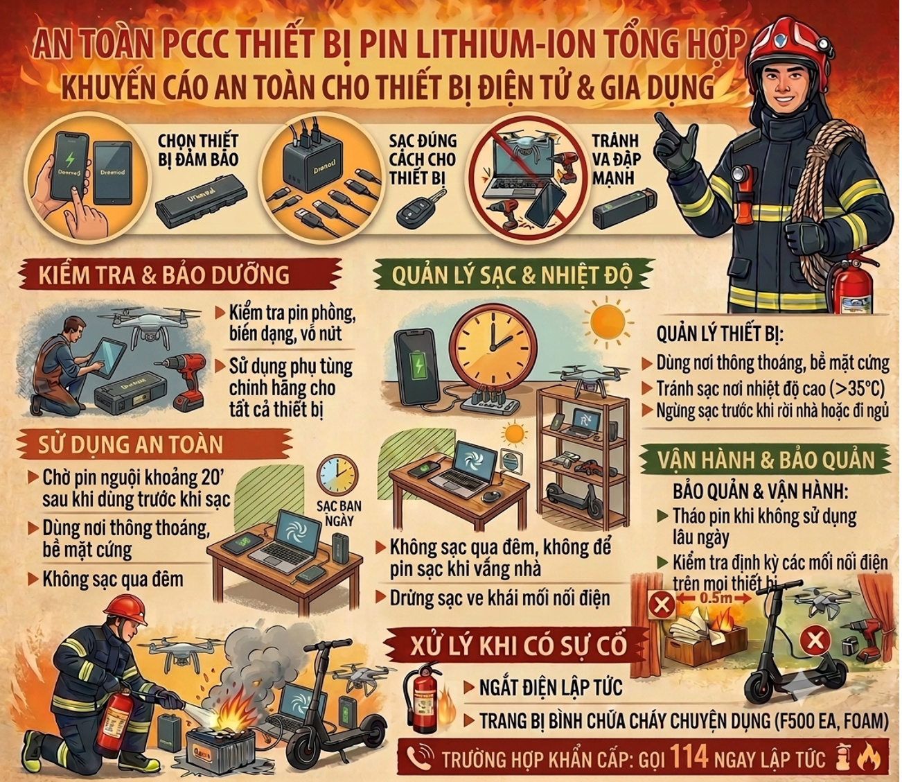 Khuyến cáo các biện pháp an toàn PCCC khi sử dụng thiết bị tích hợp pin Lithium-ion