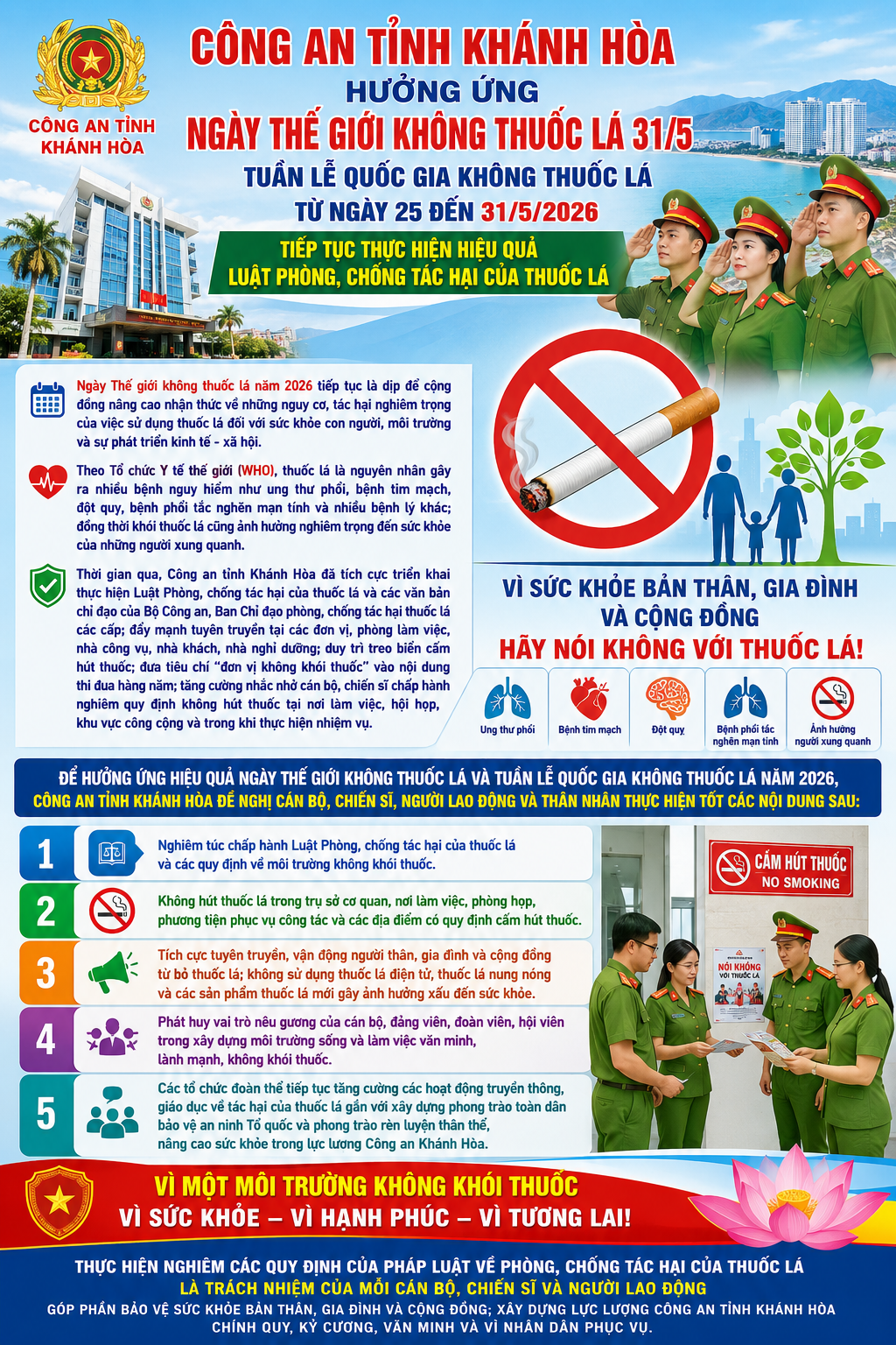 Công an tỉnh Khánh Hòa hưởng ứng Ngày Thế giới không thuốc lá 31/5