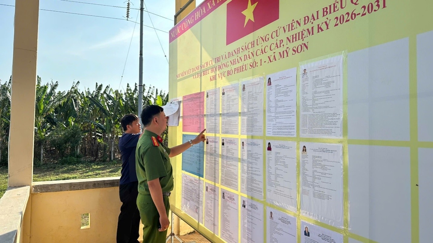 Công an xã Mỹ Sơn chủ động bảo đảm an ninh bầu cử Đại biểu quốc hội khóa XVI và HĐND các cấp nhiệm kỳ 2026 - 2031