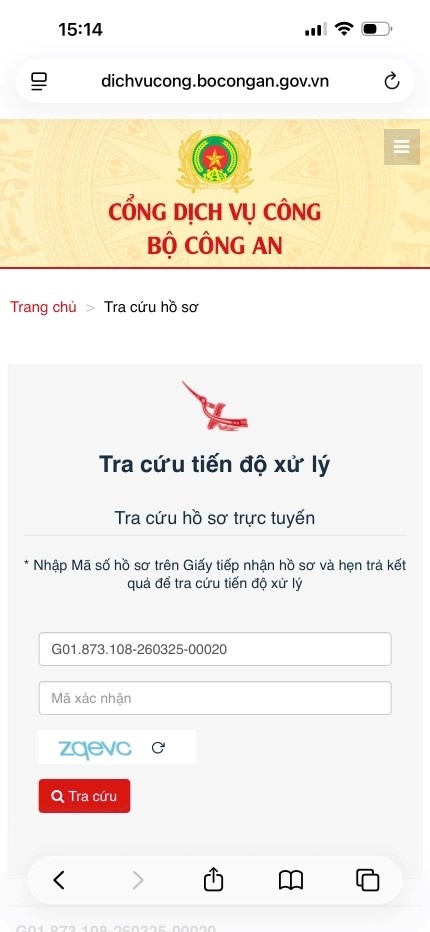 Cách tra cứu kết quả xử lý hộ chiếu  trên Cổng Dịch vụ công Bộ công an