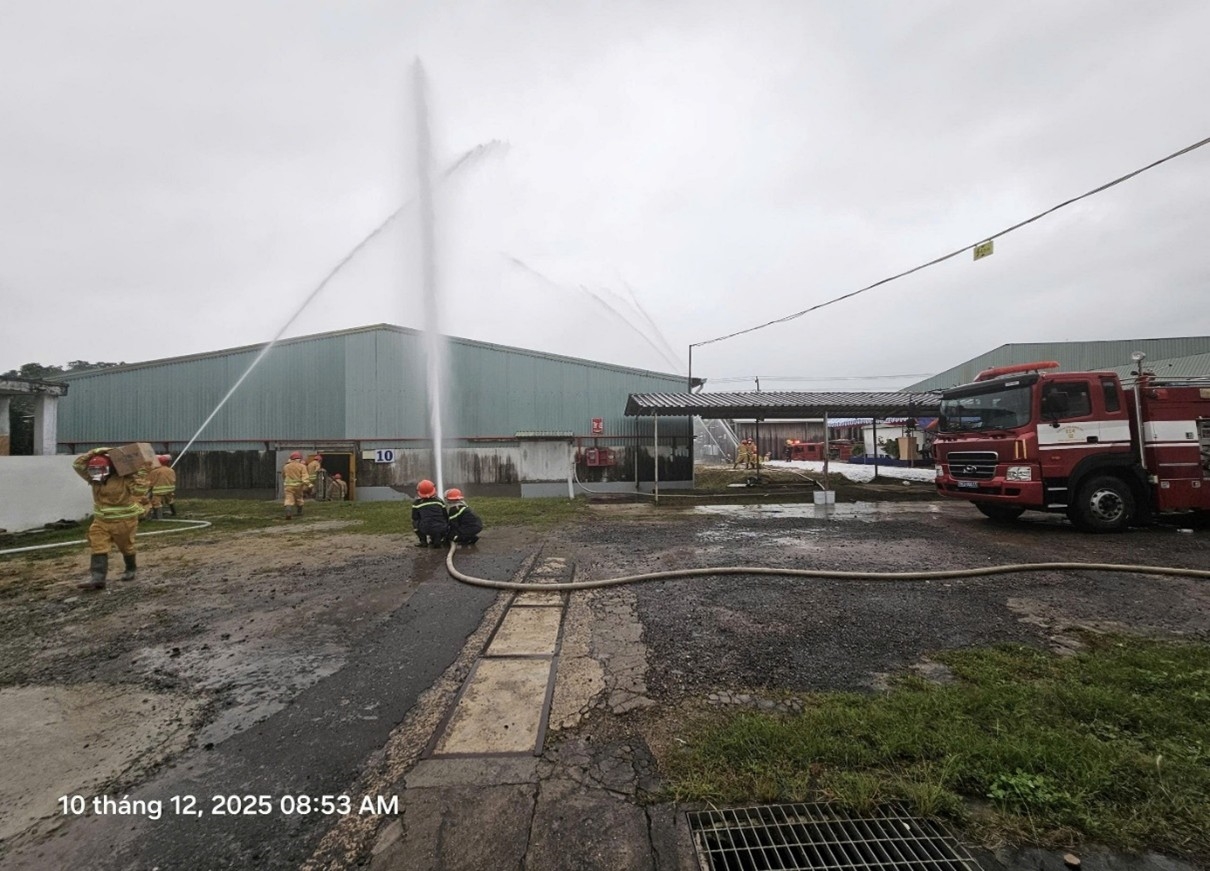 Tổ chức thực tập phương án chữa cháy và cứu nạn, cứu hộ tại nhà máy sản xuất đồ gỗ nội thất xuất khẩu thuộc Công ty TNHH MTV Rapexco Đại Nam.