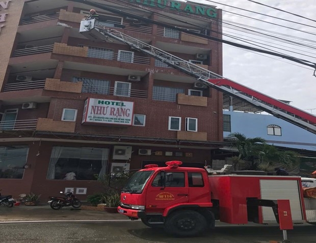 Thực tập phương án chữa cháy và cứu nạn, cứu hộ tại khách sạn Như Rạng trong dịp Lễ hội văn hoá biển năm 2025