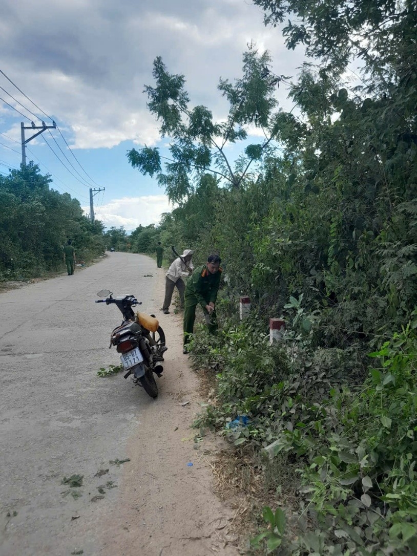 Công an xã Mỹ Sơn tổ chức phát quang hành lang an toàn giao thông trên địa bàn xã
