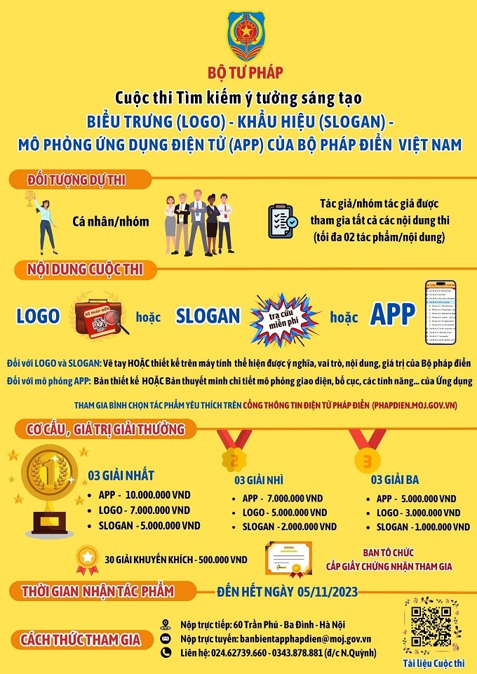 Thông báo về Cuộc thi “Tìm kiếm ý tưởng sáng tạo Biểu trưng (LOGO), Khẩu hiệu (SLOGAN) và Mô phỏng ứng dụng điện tử (APP) của Bộ pháp điển Việt Nam