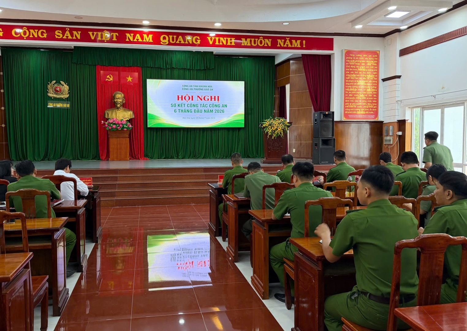 Công an phường Bảo An tổ chức Hội nghị sơ kết công tác Công an 6 tháng đầu năm và triển khai nhiệm vụ trọng tâm 6 tháng cuối năm 2026