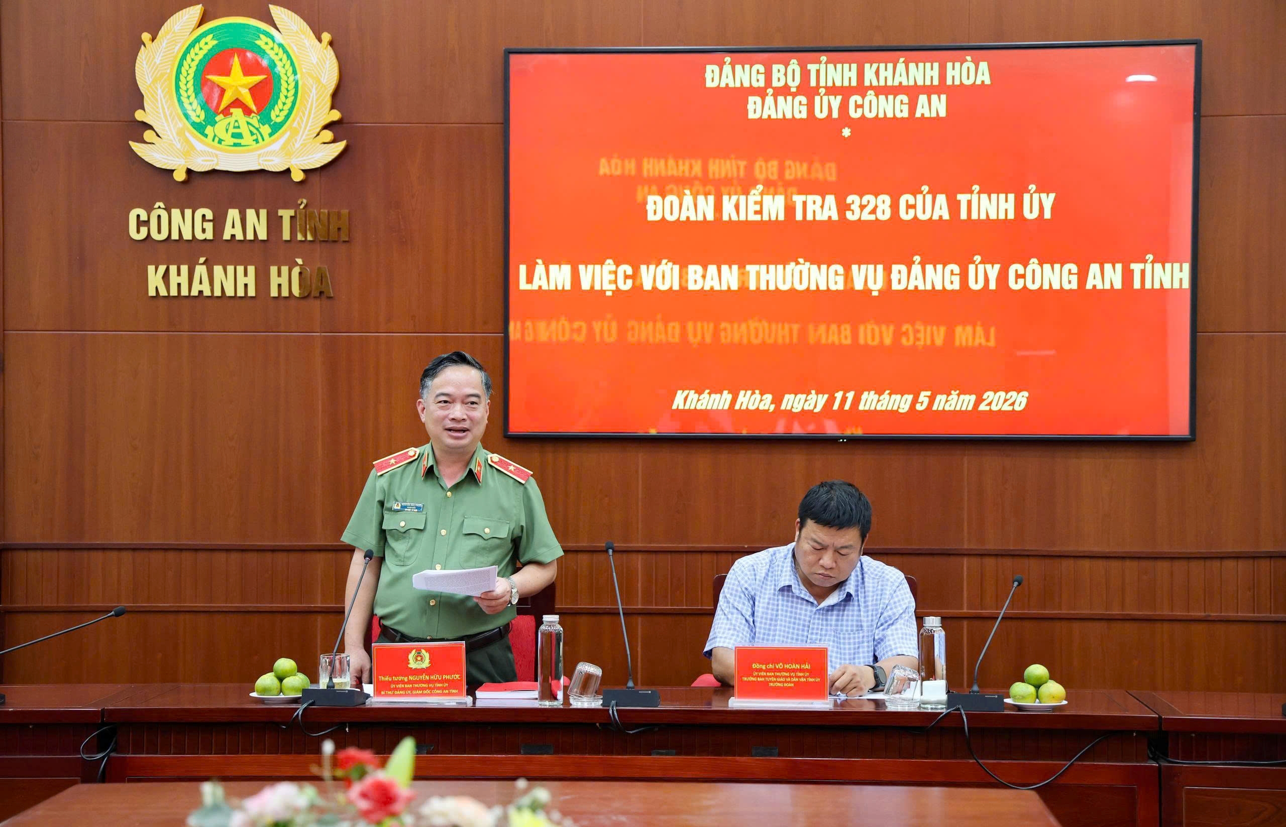 Đoàn kiểm tra 328 của Tỉnh uỷ làm việc với Ban Thường vụ Đảng uỷ Công an tỉnh