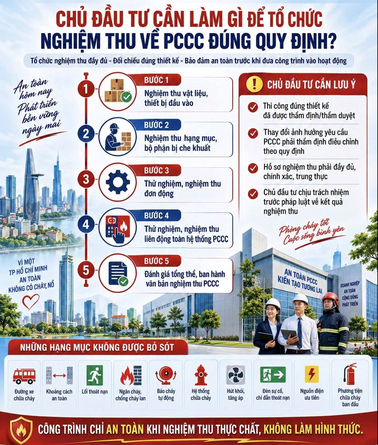 Hướng dẫn chủ đầu tư, chủ sở hữu công trình tự tổ chức nghiệm thu về PCCC đối với dự án, công trình thuộc diện thẩm duyệt, thẩm định thiết kế về PCCC