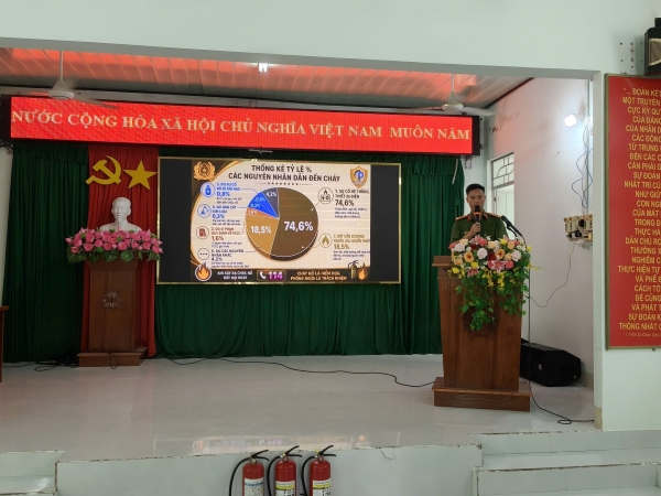 Đại diện Phòng Cảnh sát phòng cháy, chữa cháy và cứu nạn, cứu hộ tuyên truyền về công tác phòng cháy, chữa cháy