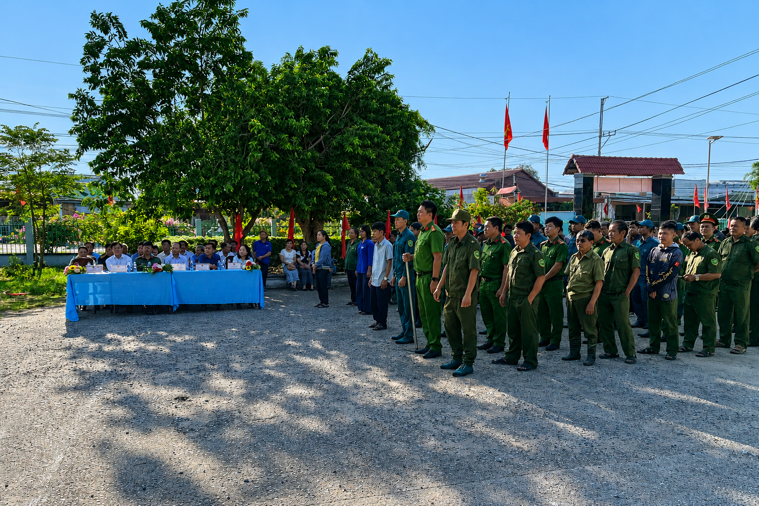 Công an xã Mỹ Sơn và Lực lượng tham gia bảo vệ an ninh, trật tự ở cơ sở xã Mỹ Sơn tham gia Lễ phát động