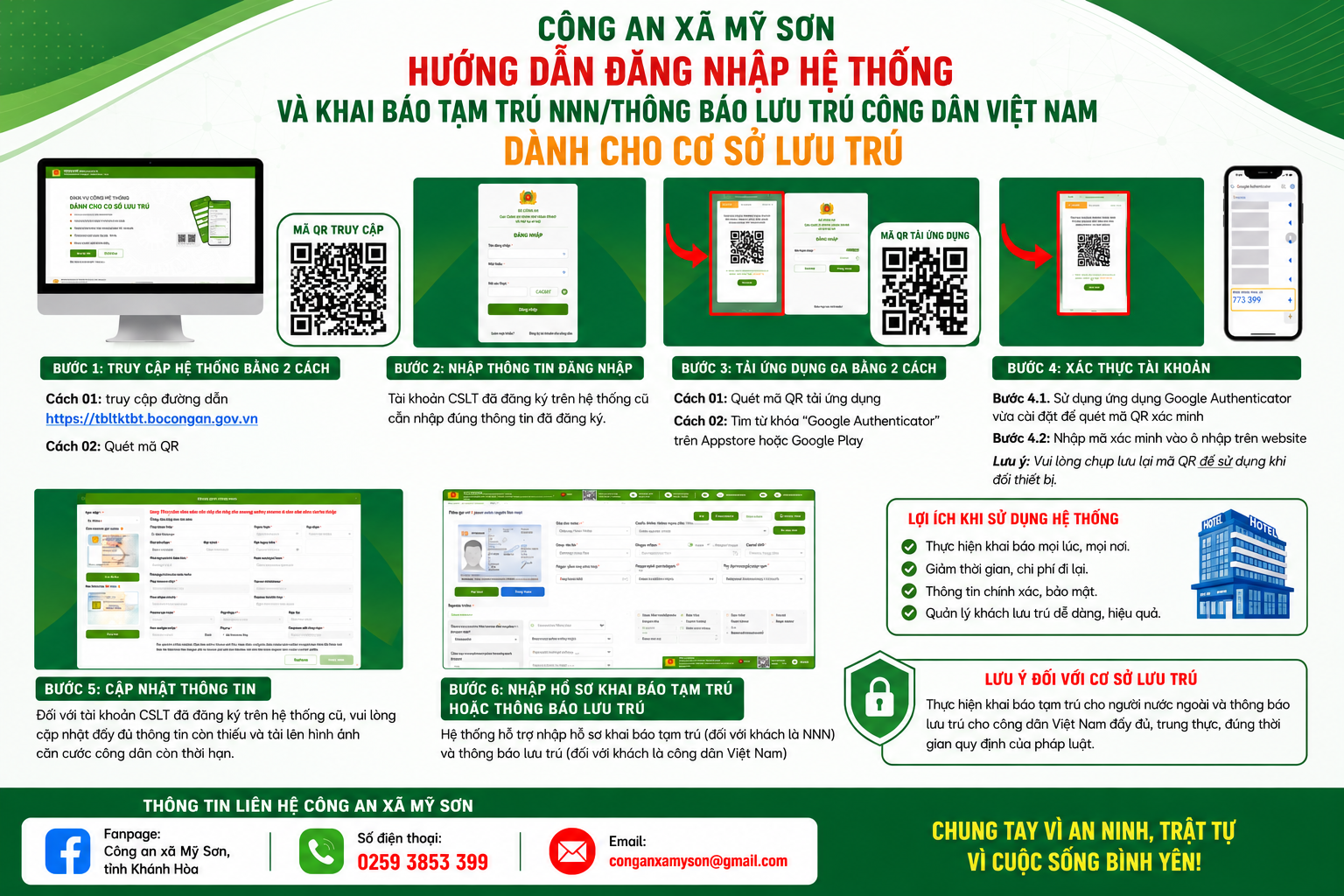 Căn cứ nội dung hướng dẫn của Công an tỉnh, Công an xã Mỹ Sơn đã phổ biến cho các cơ sở lưu trú và tuyên truyền trên mạng xã hội
