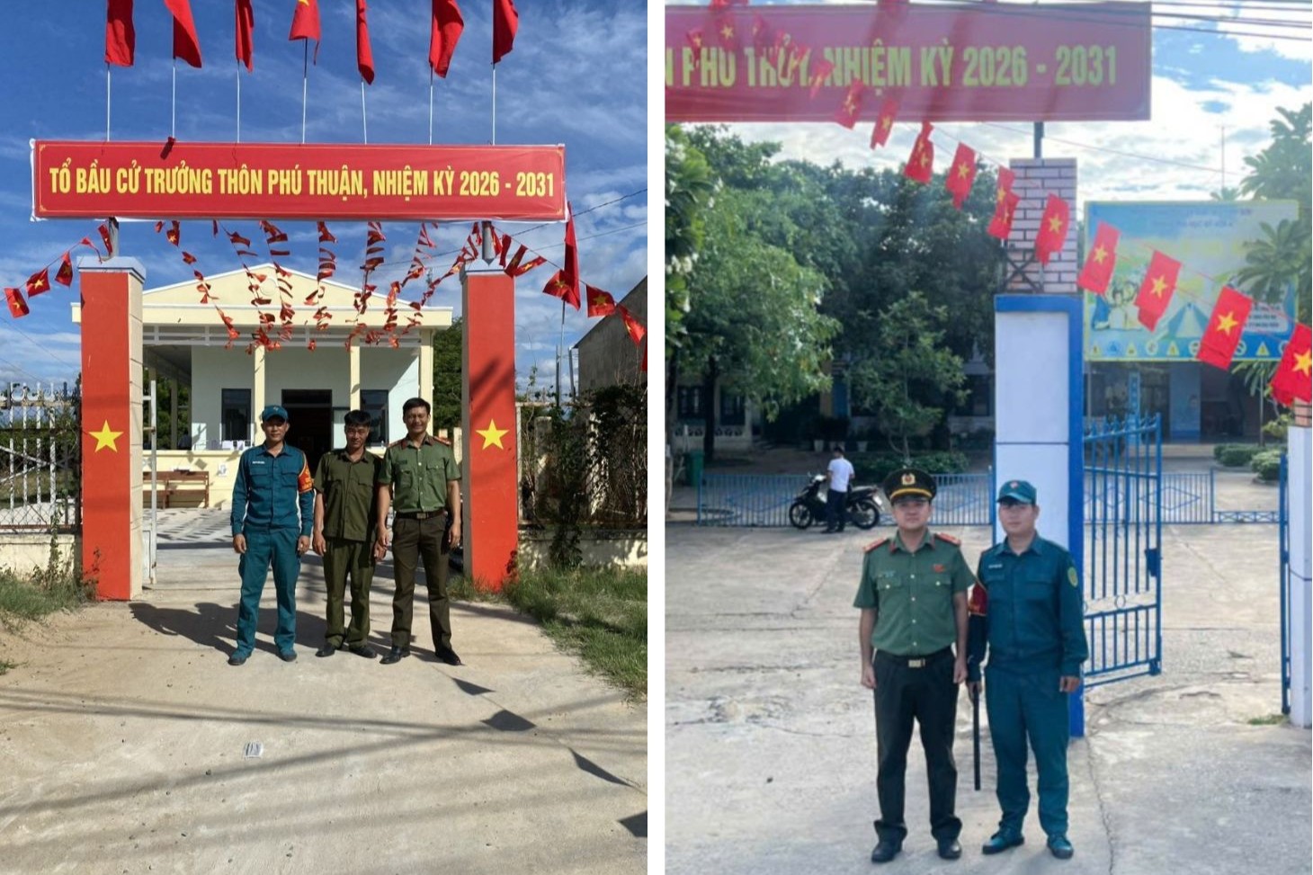 Công an xã Mỹ Sơn triển khai lực lượng bảo đảm an ninh, trật tự tại các điểm bầu cử Trưởng thôn nhiệm kỳ 2026 - 2031.
