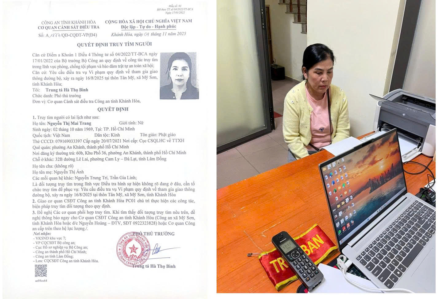 Ảnh: Quyết định truy tìm và đối tượng tại Cơ quan Công an