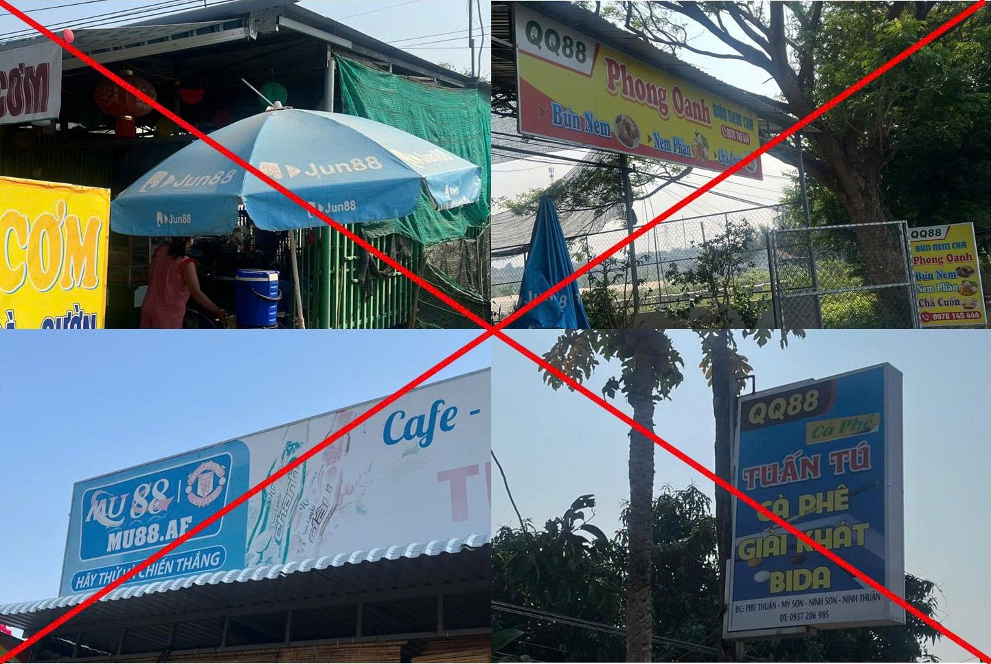 Biển hiệu, đồ dùng có chứa các nội dung quảng cáo cá cược, cờ bạc trực tuyến trái phép