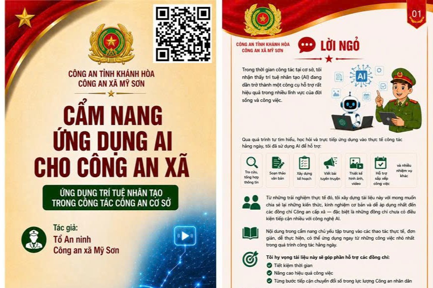 Cẩm nang ứng dụng AI cho Công an xã được xây dựng với nội dung ngắn gọn, dễ hiểu, bám sát yêu cầu thực tiễn công tác tại cơ sở
