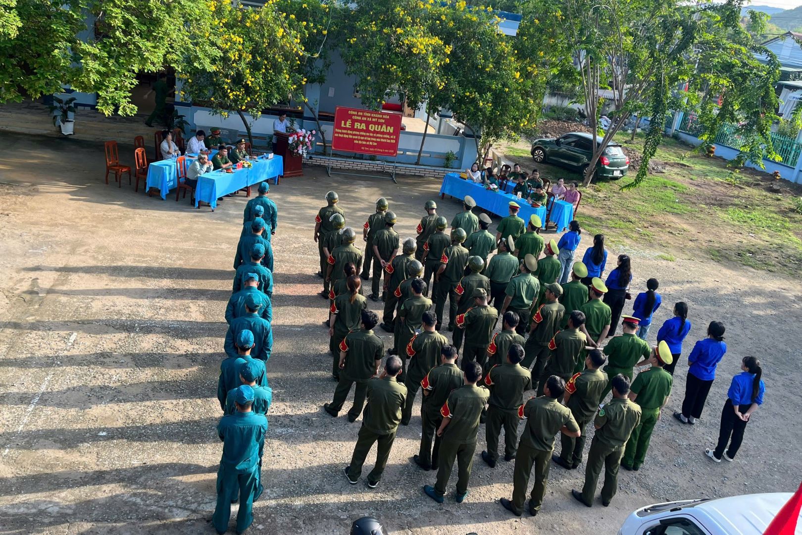 Quang cảnh Lễ ra quân hưởng ứng Tháng hành động phòng, chống ma túy năm 2026 và triển khai cao điểm phòng ngừa, đấu tranh với tệ nạn cờ bạc trên địa bàn xã Mỹ Sơn