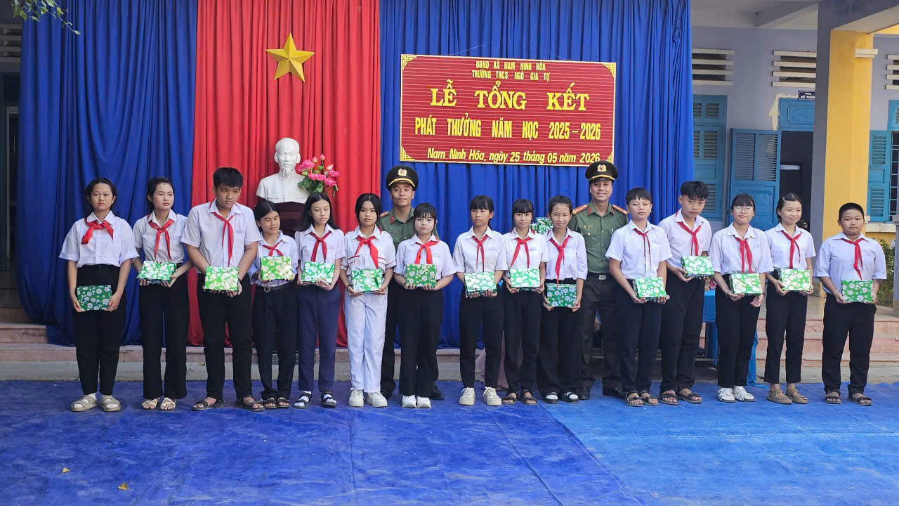 Chi đoàn Phòng Thanh tra Công an tỉnh tặng quà cho các em học sinh