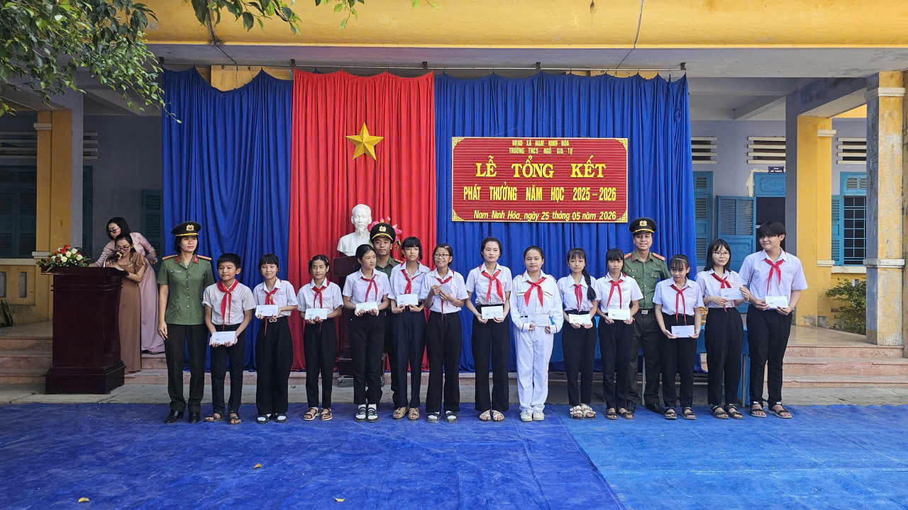Chi đoàn Phòng Thanh tra Công an tỉnh tặng quà cho các em học sinh