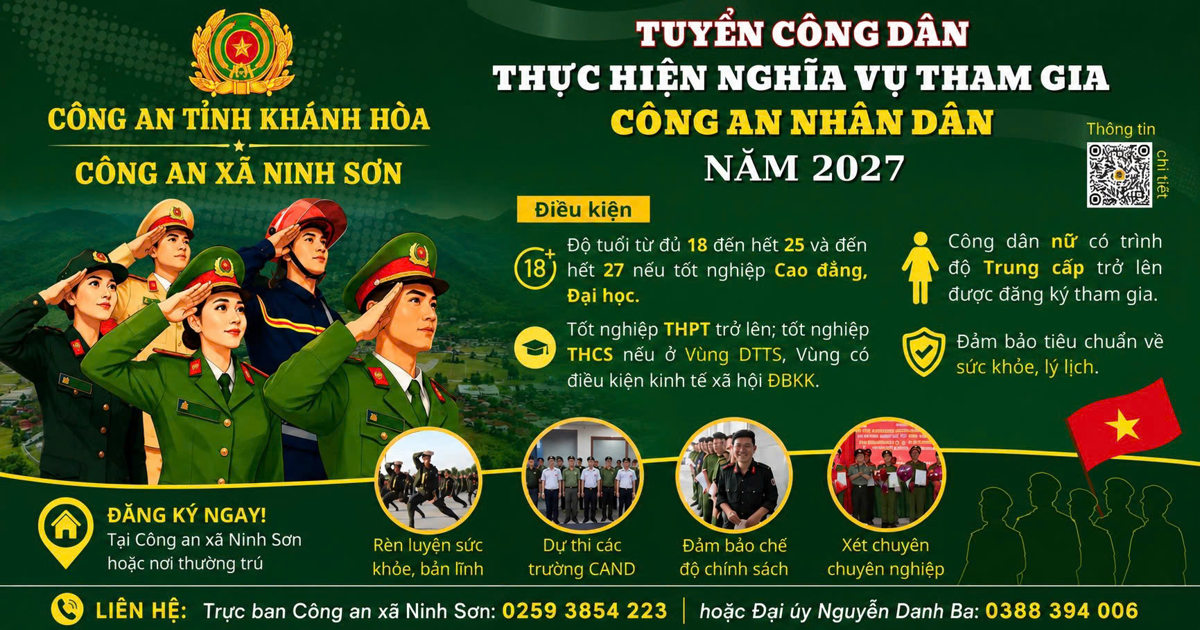 Nội dung tuyên truyền đăng ký thực hiện nghĩa vụ tham gia Công an nhân dân năm 2027 của Công an xã Ninh Sơn