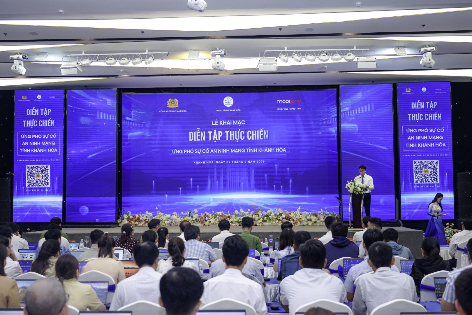 Ông Nguyễn Thanh Hà - Phó Chủ tịch UBND tỉnh phát biểu khai mạc tại Chương trình đào tạo, diễn tập thực chiến ứng phó sự cố an ninh mạng trên địa bàn tỉnh năm 2026