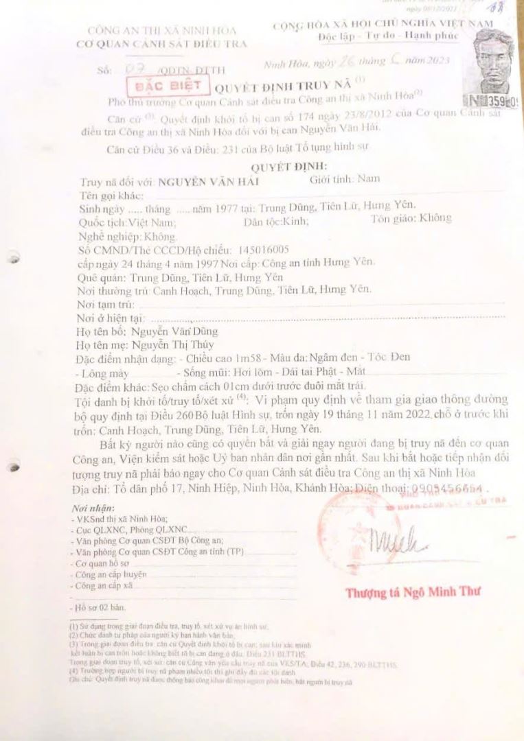 Quyết định truy nã đối tượng Nguyễn Văn Hải